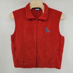 Columbia Ole Miss Fleece Vest Womens XL Red Full Zip Embroidered Logo